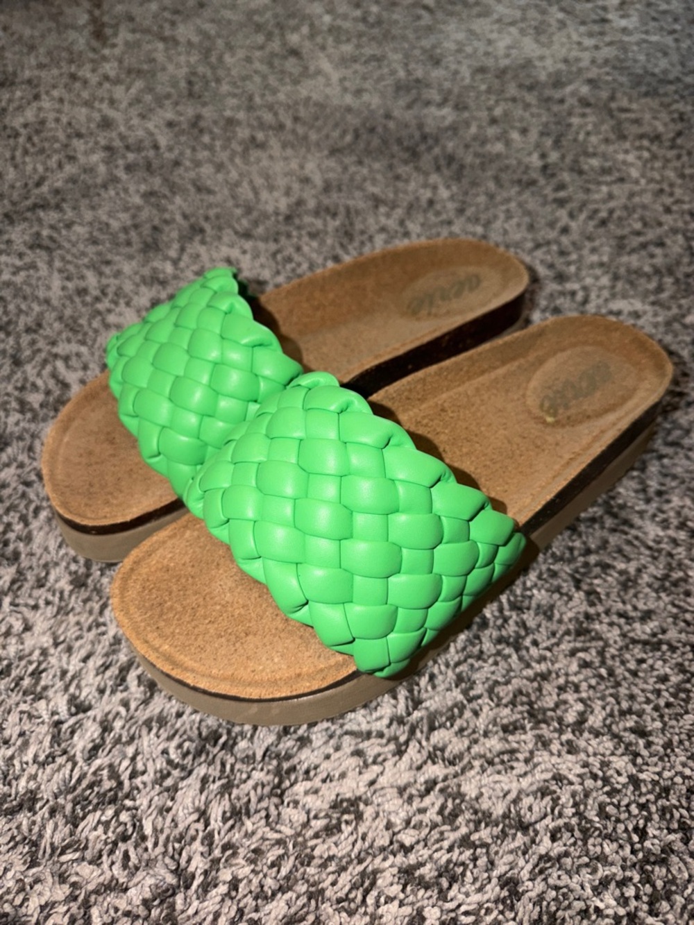 Aerie Green Woven Platform Slide Sandals